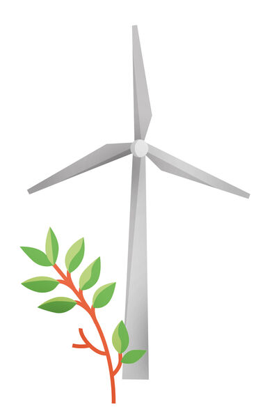 Wind power: Renewable energies in Munich Illustration of a windmill with a plant in the foreground