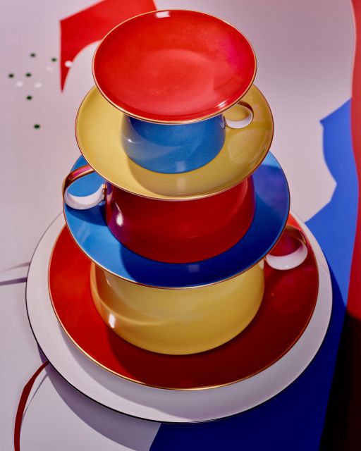 KPM Urbino anniversary Colorful cups stacked on each other