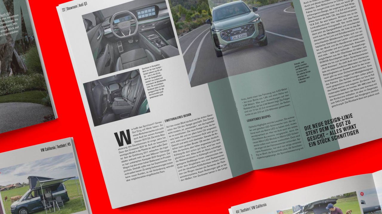 Several open print copies of GUTE FAHRT magazine from a bird's eye view